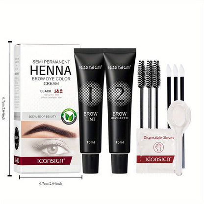 3D Brow Perm & Color Kit 2-in-1 – Sweatproof Long-Lasting Natural Fluffy Eyebrow Makeup with Applicator Brush & Disposable Clips