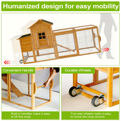 Chicken Coop with Run Large Outdoor Wooden Hen House 82 Inch Walk-in Poultry Cage for 2-4 Chickens Ducks for Garden, Patio and Yard Use