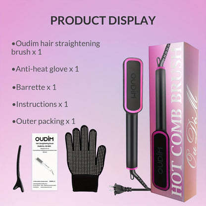OD-6801 Black or OD-6806 Rose-Gold Heated Straightening Brush with Display, Glove and Three-Button Controls