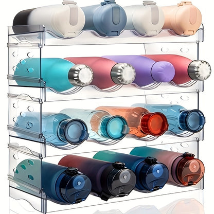 Water Bottle Rack Kitchen Organizer 4-Tier Clear Stackable Shelf with 16-Bottle Capacity for Kitchen and Home Organization