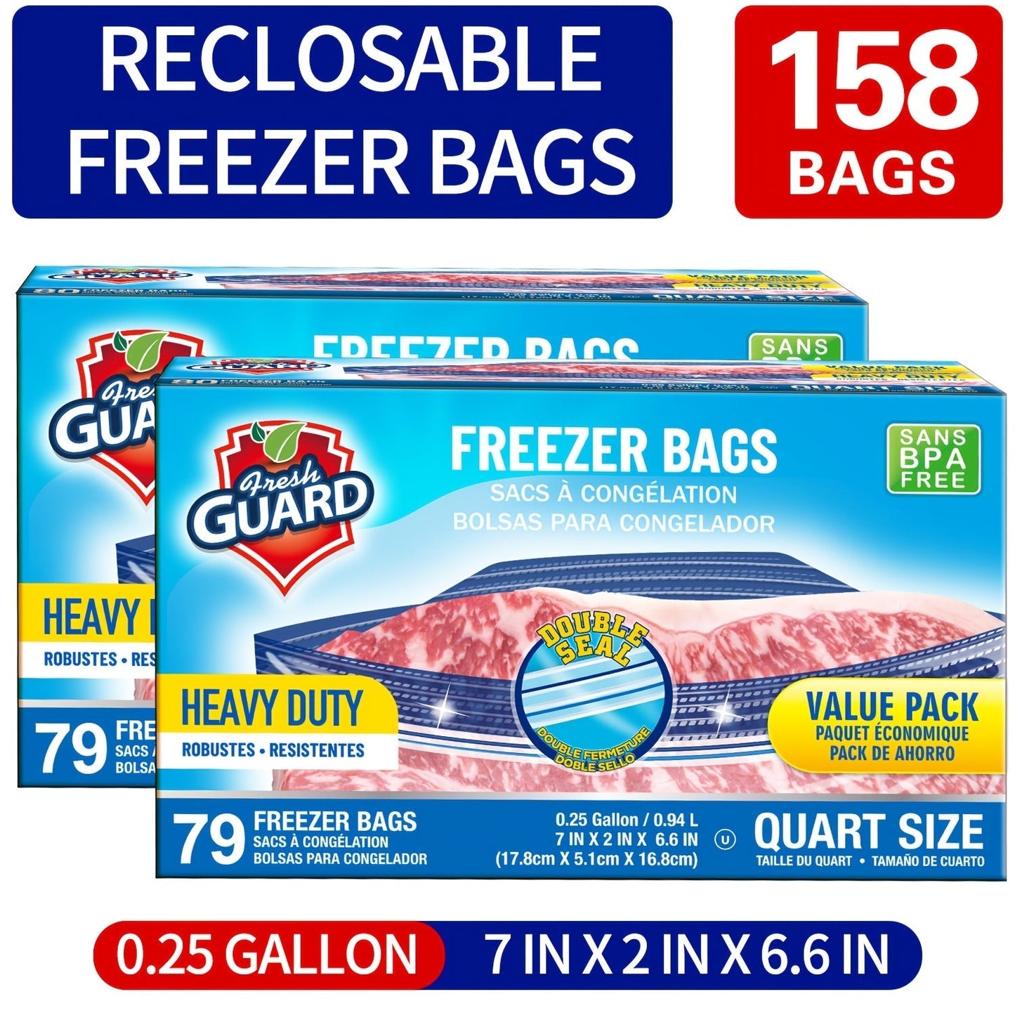 Freezer Storage Bags Resealable, Sturdy Bulk Food Storage Bags with Easy-Open Tabs for Freezer & Refrigerator