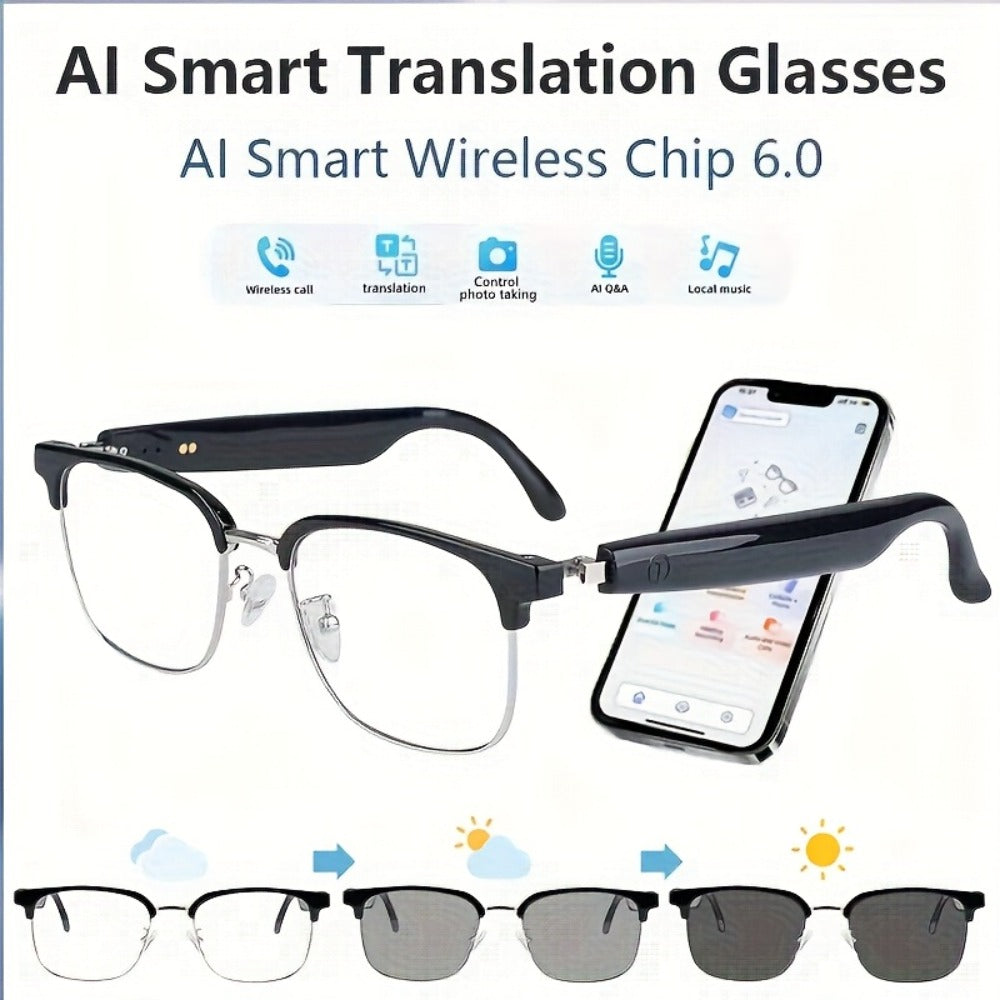 Smart Glasses Camera and Camera-Free Eyewear with Photochromic, Transparent and Black Lens Options