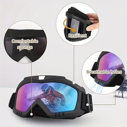Two-Piece Black-Frame Ski Goggle Sets in Three Colorful, Gray and Transparent Lens Pairings