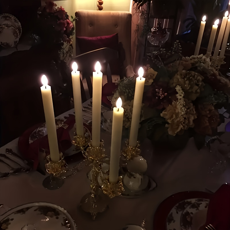 Flameless Taper Candles with Remote 6 Pack LED Flickering Battery Operated Electric Fake Window Candles 3D Black Wick for Dining Table