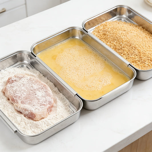 Stainless Steel Breading Tray Set 3-Piece, Food Prep Coating Trays for Breading Chicken Fish Shrimp