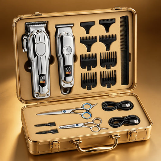 Hair Clipper MENSURE Single or Two-Tool Cordless Set with Type-C Charging, LCD Display and Seven Guide Combs