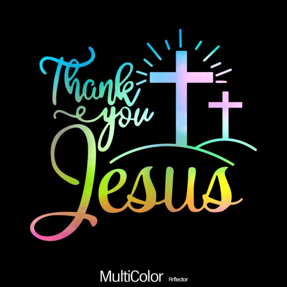 Thank You Jesus Cross Vinyl Decal Set, Four-Piece Design in Seven Colors for Vehicle Windows and Body Panels