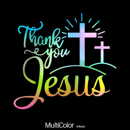 Thank You Jesus Cross Vinyl Decal Set, Four-Piece Design in Seven Colors for Vehicle Windows and Body Panels