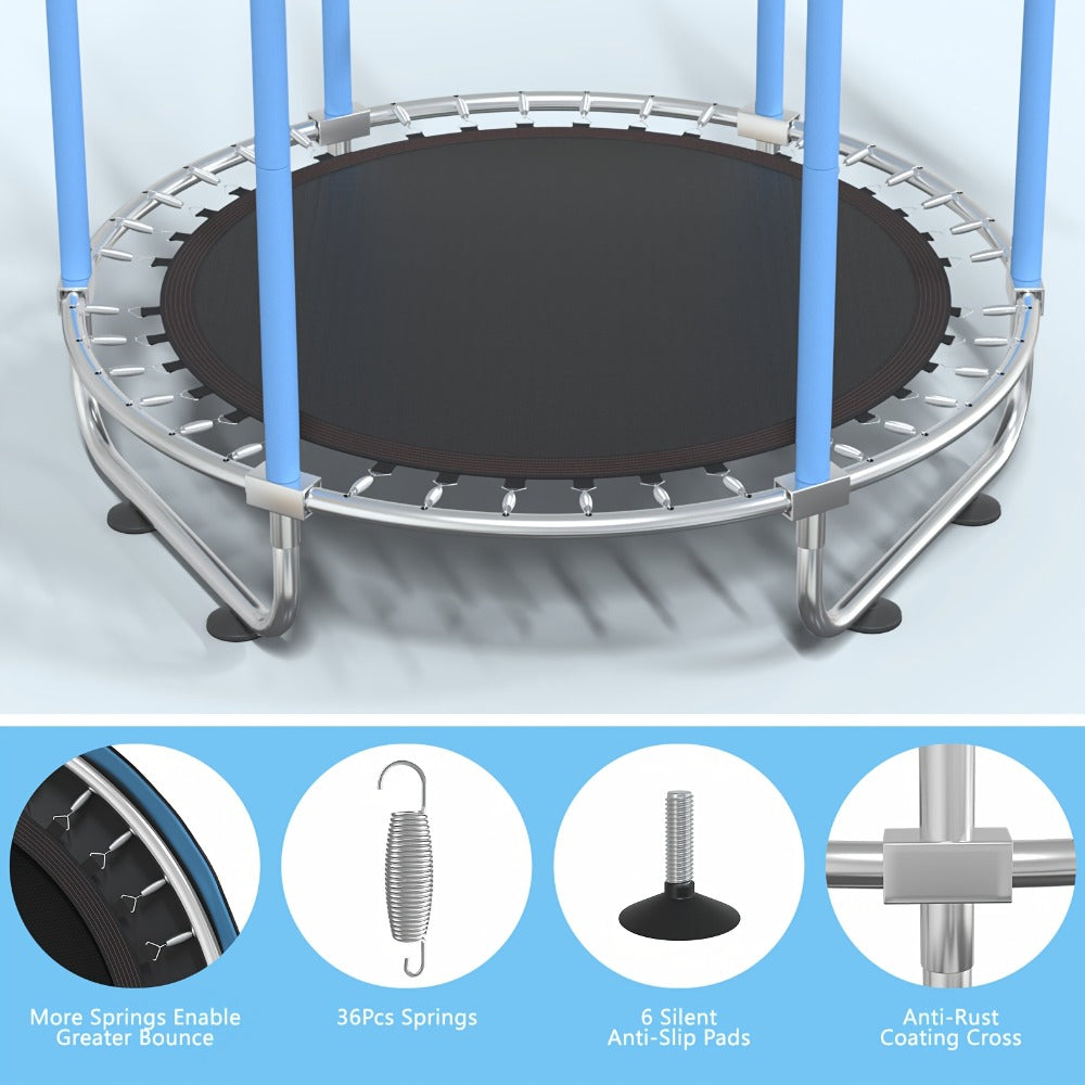 Kids Trampoline with Enclosure and Gymnastics Bar, 60" Height Adjustable Safety Net Trampoline for Toddlers Ages 3+