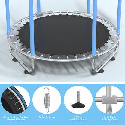 Kids Trampoline with Enclosure and Gymnastics Bar, 60" Height Adjustable Safety Net Trampoline for Toddlers Ages 3+
