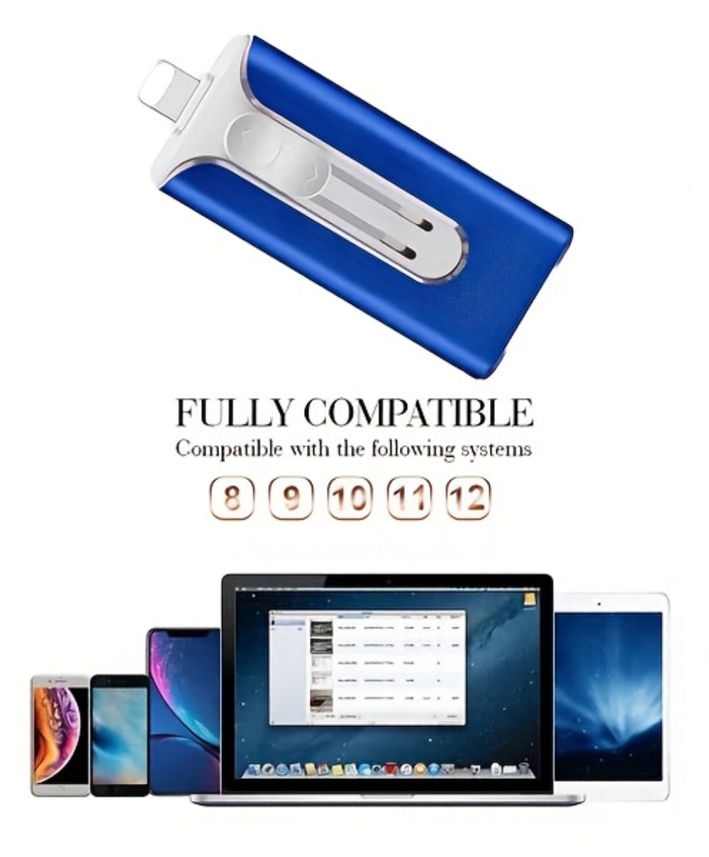 OTG USB 3.0 Flash Drive 4-in-1 for iPhone iPad Android Mac PC – Lightning Type-C Micro USB Connector Thumb Drive 64GB 128GB 256GB Memory