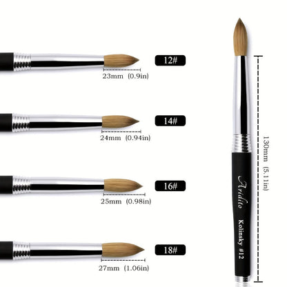 100% Pure Kolinsky Round Head Acrylic Nail Art Brush Black Metal Handle Size 12 14 16 18 – Professional Nail Extension & Acrylic Powder