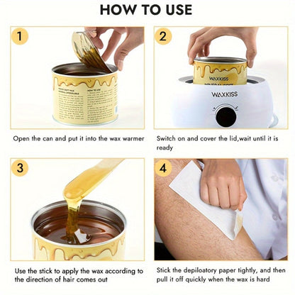Soft Wax for Hair Removal 400g WAXKISS Honey & Aloe Vera Strip Wax Jar for Face Underarms Legs Body Back All Skin Types DIY Home Salon