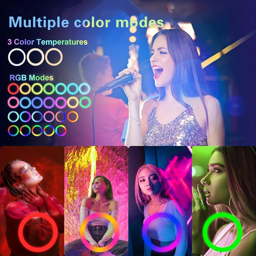RGB LED Ring Light 43-Inch Adjustable Stand with Phone Holder USB Powered Multicolor Circle Fill for an Everyday Personal Care Routine