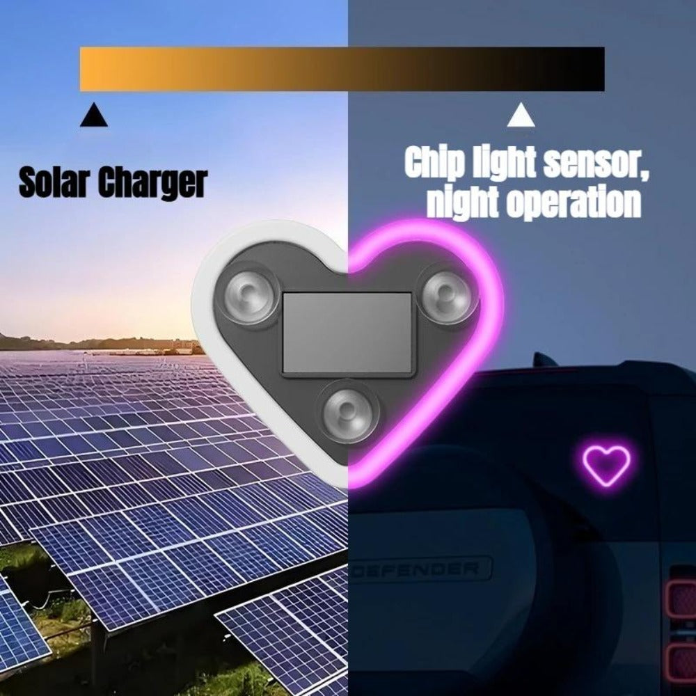 Car Interior Neon Heart Lights Solar USB Rechargeable 5 Lighting Modes Vibration-Sensing Auto On/Off Dashboard Decoration for Cars Trucks