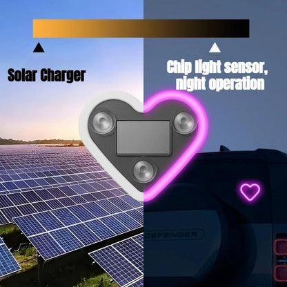 Car Interior Neon Heart Lights Solar USB Rechargeable 5 Lighting Modes Vibration-Sensing Auto On/Off Dashboard Decoration for Cars Trucks
