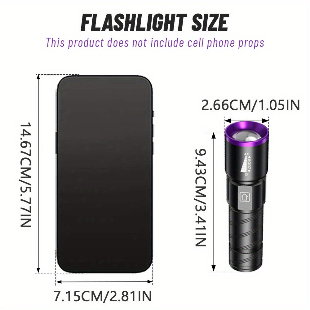 UV Blacklight 2 Pack Rechargeable Portable, Adjustable Brightness & Zoom Ultraviolet Lamp for Home and Salon Manicures