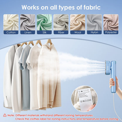 1100W Garment Steamer Handheld Portable Steam Iron 20-Second Rapid Steam 10.14oz Large Water Tank Stainless Steel Panel Wrinkle Remover