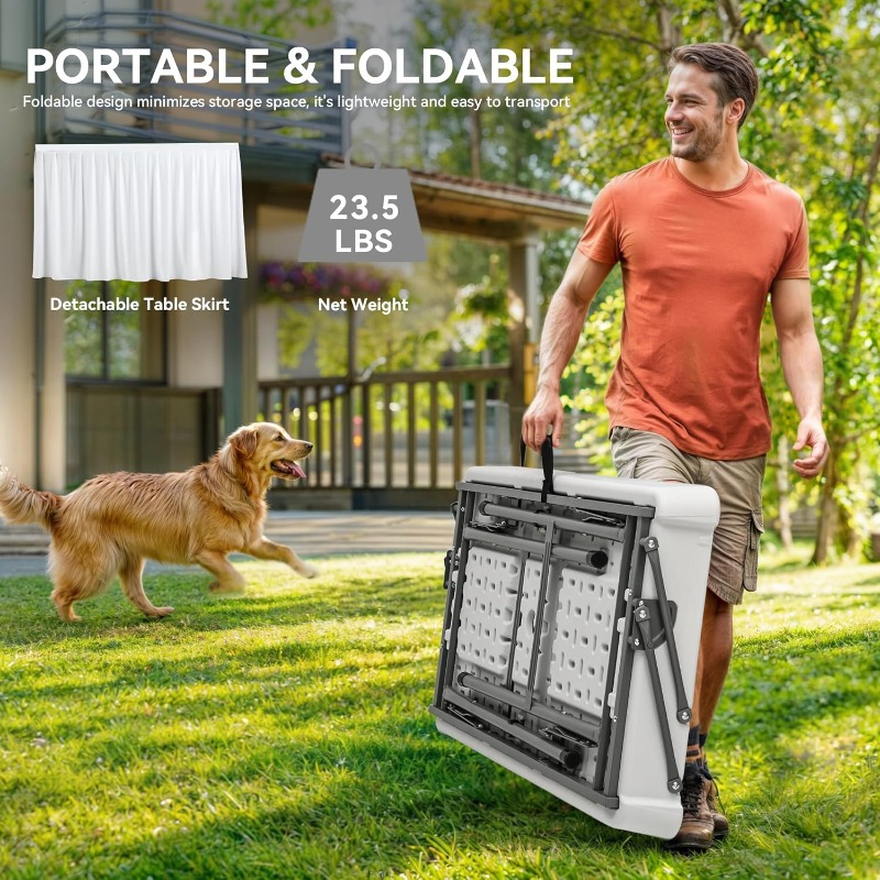 2-Tier Ice Table 40.5" Folding Bar Cooler with Drain, Skirt & Metal Shelf, Double-Layer Outdoor Beverage Station for Parties