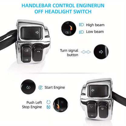Harley Davidson Handlebar Control Switches with Wiring Harness, Chrome 1-Inch Left & Right Switch Kit for Sportster Softail Dyna V-ROD