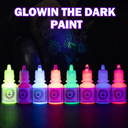Tattoo Ink 8-Color UV Fluorescent Bottle Set with Violet and Neon Shades Across the with Item-Specific Color, Capacity and Bottle