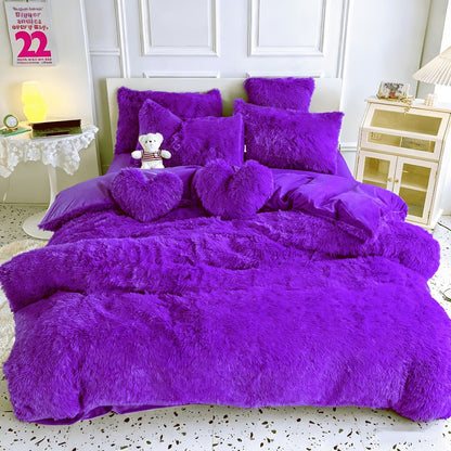 Velvet Duvet Cover Set Fluffy Plush Bedding Minimalist Solid Color, Carved Velvet Quilt Cover with Pillow Shams