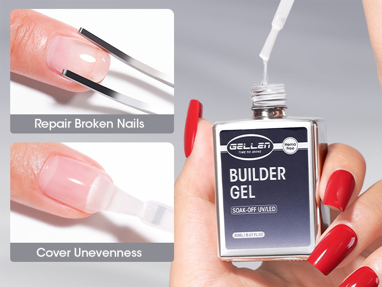 Clear Builder Gel HEMA-Free 5-in-1 2pcs 1.35oz – Nail Extension Strengthener Apex Construction Art Sealing & Repair | Soak-Off UV LED 28+