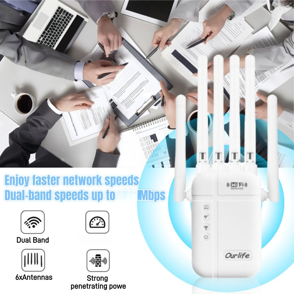 5000 Sq Ft WiFi Signal Booster Alexa Compatible – 6-Antenna Extender Covers 52 Devices, Ethernet Port, 1-Button WPS Setup