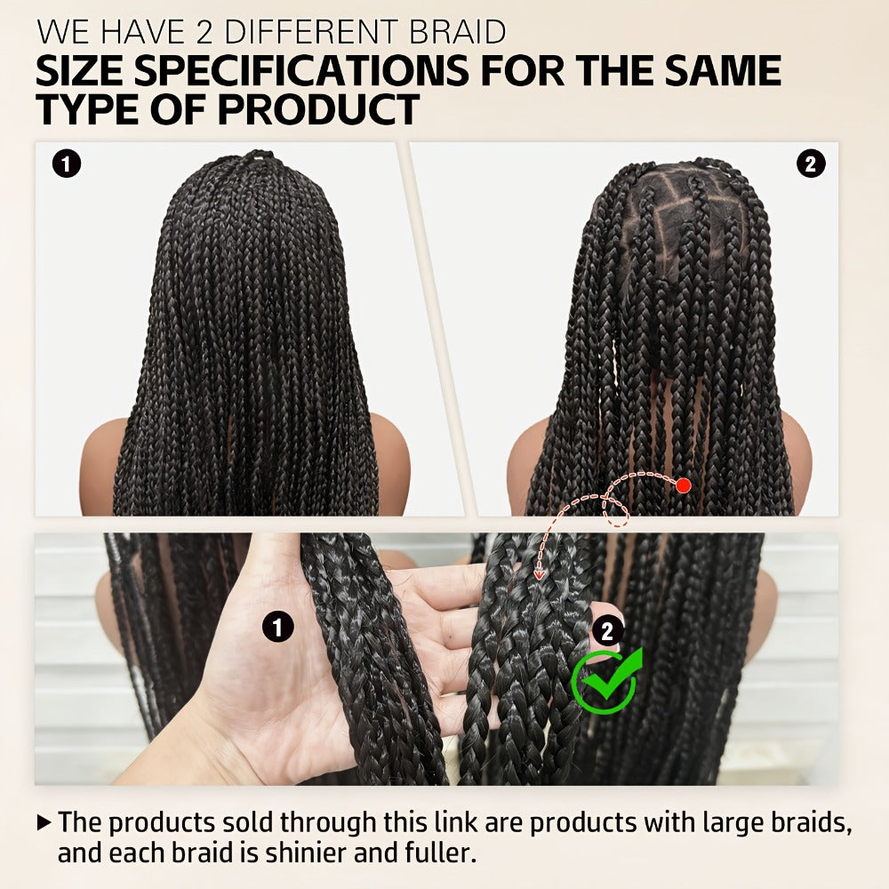 Extra-Long Natural Black Braided Wig with Full Lace Cap and 40-Inch Straight Box Braids for Styling