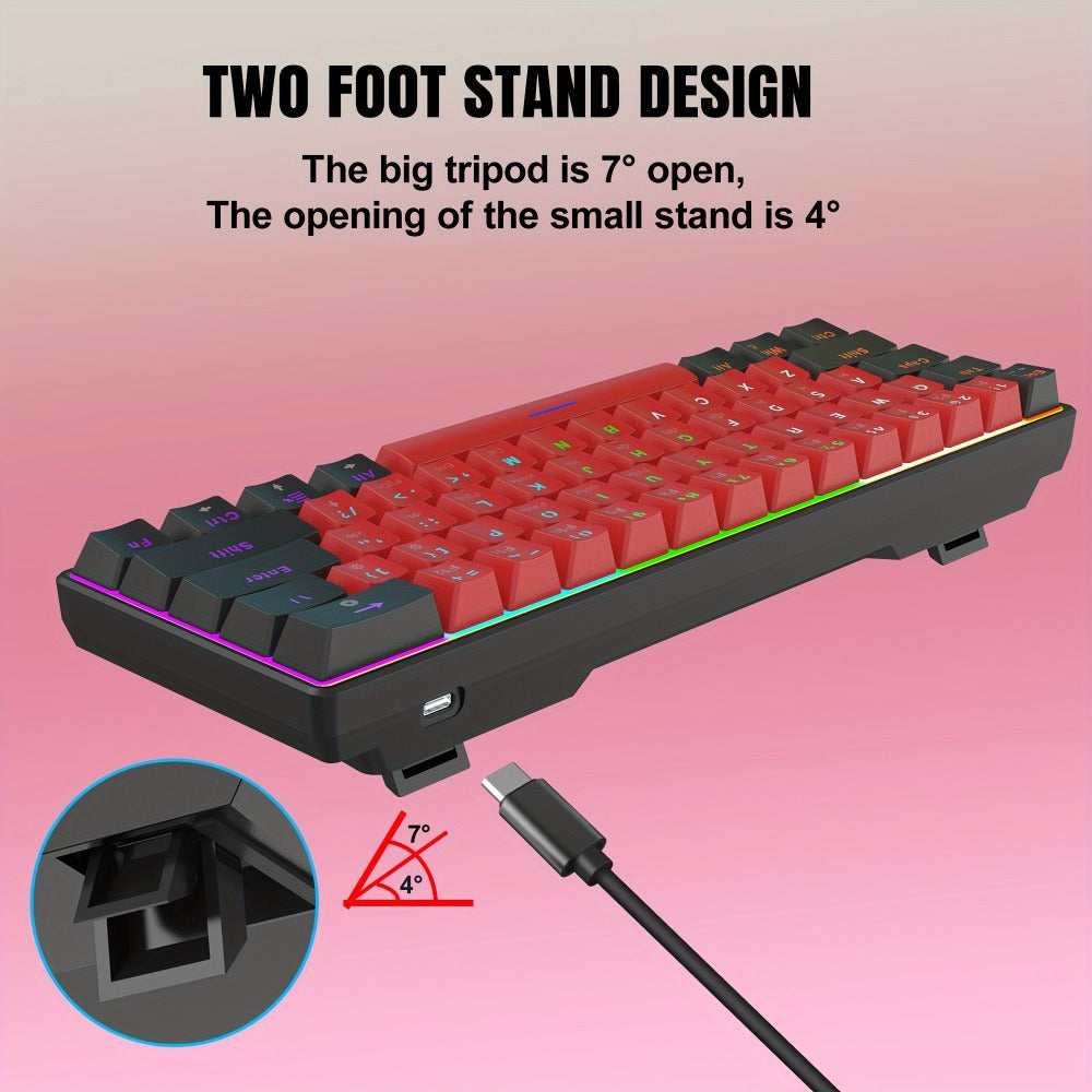 60% Mechanical Gaming Keyboard Wired 61 Keys Green Switch, Compact Tenkeyless Clicky Keyboard for PC Laptop Windows Gaming Typing