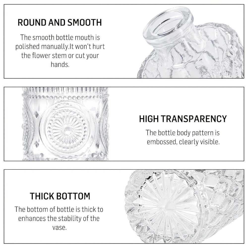 Assorted Clear Glass Bud Vase Set with 12, 24 or 64 Mixed Shapes for Flowers and Table Centerpieces