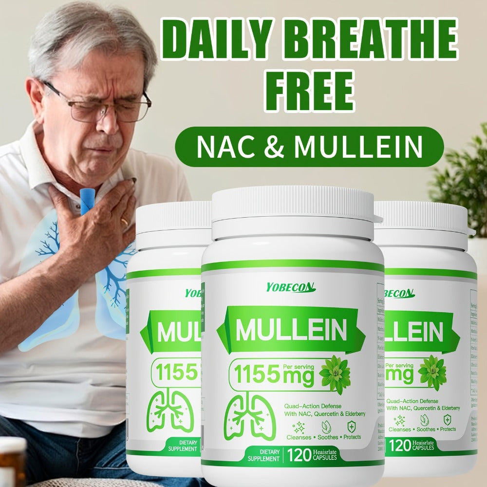 Herbal Supplement with YOBECON Label, Mullein NAC Quercetin Elderberry 1155mg per Serving, 120 Capsules