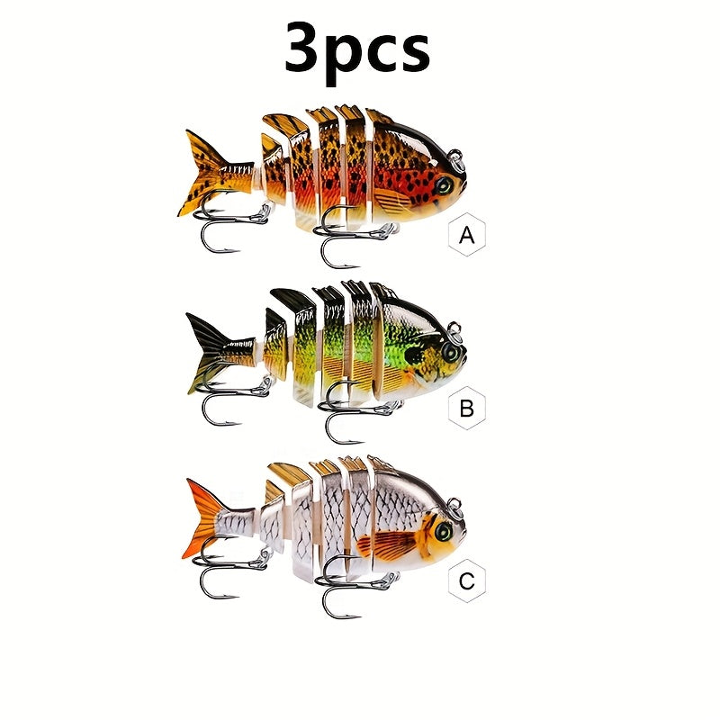 Fishing Lure Set 3pcs Realistic 6-Section Swimbait – Multi-Jointed Hard Bait for Bass, Trout, Pike & Freshwater Fish | Lifelike Swimming