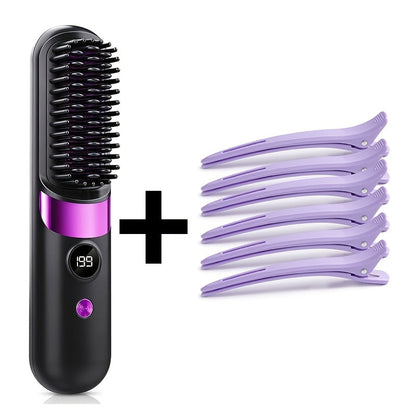 Ionic Hair Straightener Brush USB-C Rechargeable 3-in-1 Straightener Curler Styler, Adjustable Temperature