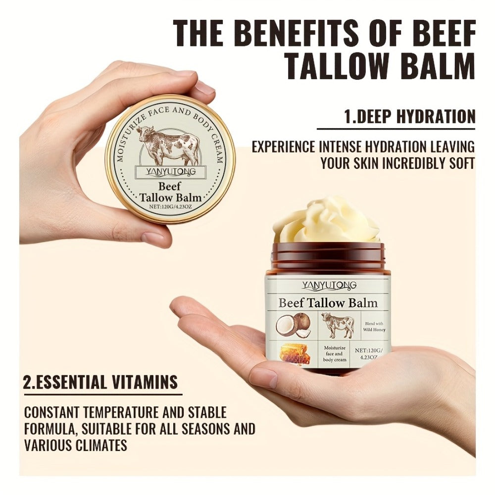 Grass-Fed Beef Tallow Cream with Raw Honey & Vitamin E, Minimalist Face & Body, Clean Beauty All-Over Skin Nourishment for Dry Skin