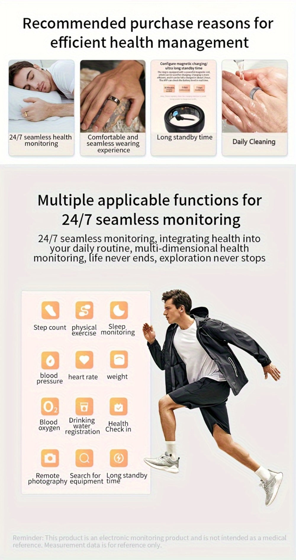 R18 Smart Ring Activity Tracker with 20+ Workout Modes – Sleep & Stress Monitor, Heart Rate, iPhone & Android Compatible, USB Charging