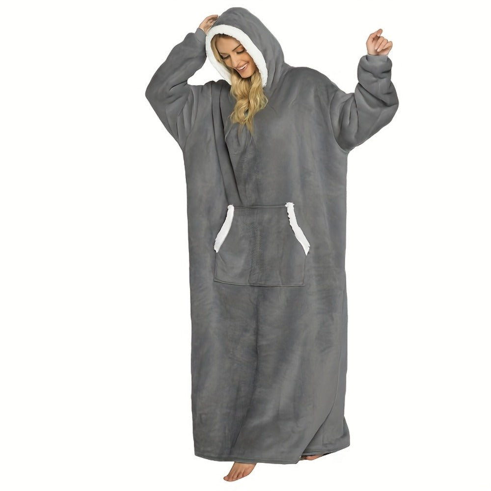 Wearable Blanket Hoodie – Oversized Extra-Long Ultra-Soft Acrylic Hooded Blanket for Adults, Warm Cozy TV Watching Winter Gift for Christmas