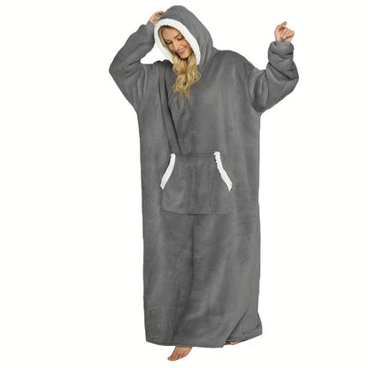 Wearable Blanket Hoodie – Oversized Extra-Long Ultra-Soft Acrylic Hooded Blanket for Adults, Warm Cozy TV Watching Winter Gift for Christmas