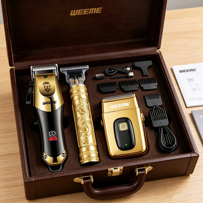 Hair Clippers & Trimmers WEEME Golden Three-Piece Set with Full-Size Clipper, T-Blade Detailer and Foil Shaver