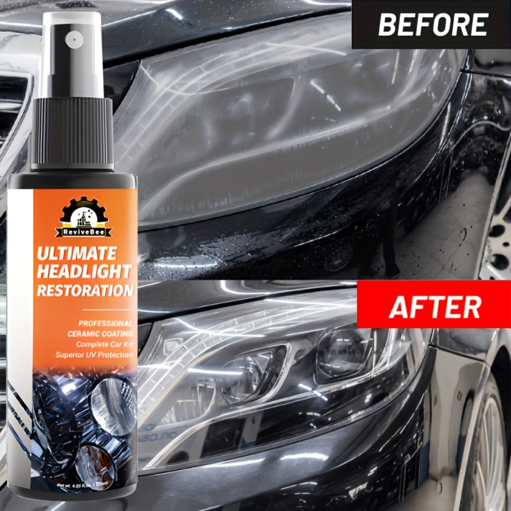Car Headlight Polish Spray Bottle with Sponge Applicator for Manual Lens Surface Cleaning and Buffing