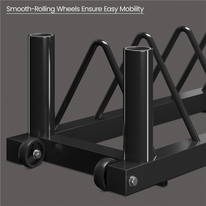 Barbell & Weight Plate Storage Rack with Wheels & Handle – 300 lb Capacity, 2 Barbell Holders, 4 Plate Slots
