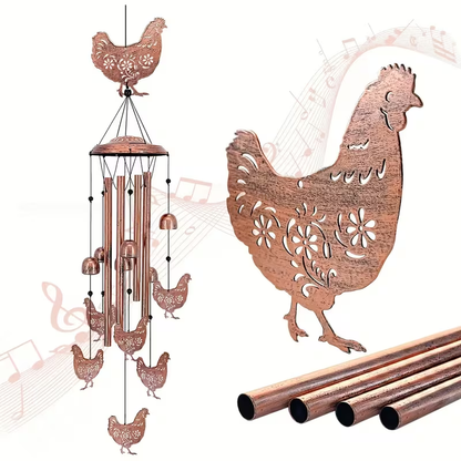 Wind Chime Outdoor Chicken Farmhouse Decor – Aluminum Tube Soothing Sound Garden Porch Patio Hanging Ornament