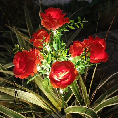 Solar Rose Garden Stake Lights with Separate Panels, Two Stakes and 14 Flowers in Red or Pink