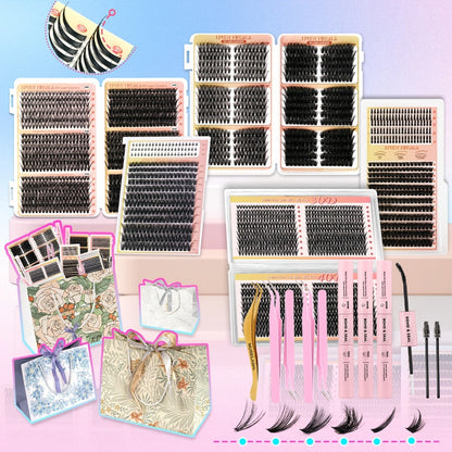 DIY Lash Clusters Gift Set 30D-100D Mixed Length Soft Fluffy Volume Cluster Lashes with Tweezers & Mascara