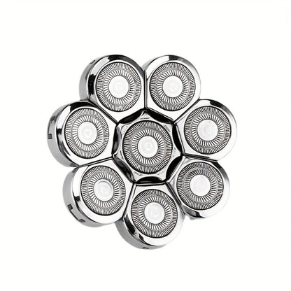Nine-Head Rotary Electric Shaver Kit with Four Grooming Attachments, LED Display and Silver Finish