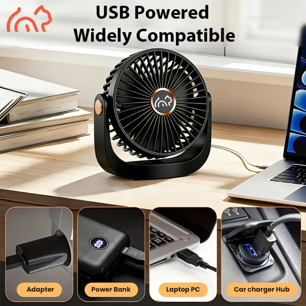 Portable Fan USB-Rechargeable Five-Speed Model with Desk, Wall, Ceiling and Hanging Placement Options