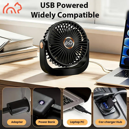 Portable Fan USB-Rechargeable Five-Speed Model with Desk, Wall, Ceiling and Hanging Placement Options