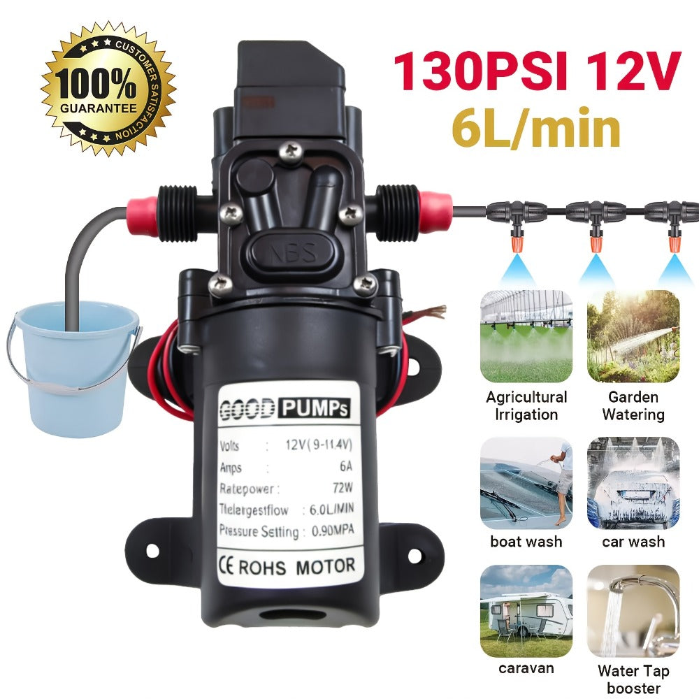 12V Self-Priming Water Pump 130PSI – High Pressure Portable Electric Pump for Car Wash, RV, Camper Van & Water Pressurization (1/2/3 Pack)