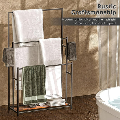 Towel Rack Freestanding 47 Inch Tall 3-Tier Floor Standing Towel Holder for Bathroom Bedroom Pool Outdoor