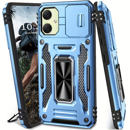 Samsung Galaxy Shockproof Magnetic Phone Case with 360° Rotating Ring Bracket & Sliding Lens Protector – Heavy Duty Cover for S24FE S23FE